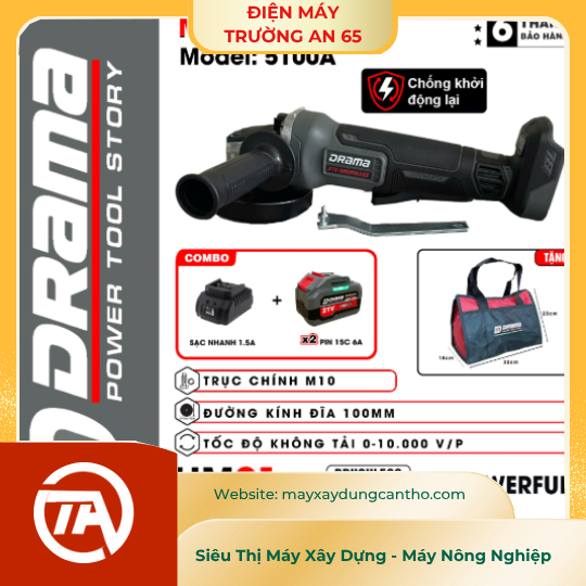 Máy mài pin DRAMA 5100A - Không chổi than - Chống khởi động lại - 4 Tốc độ - Công tắc bụng