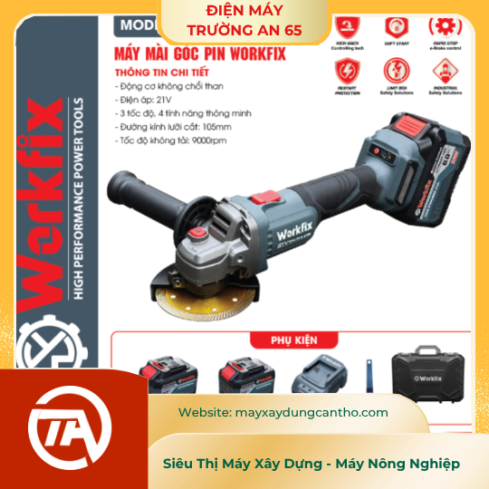 Máy Cắt Mài WORKFIX WF-AG100PRO, 15cell - 3 Mức Chỉnh Tốc - Antikickback