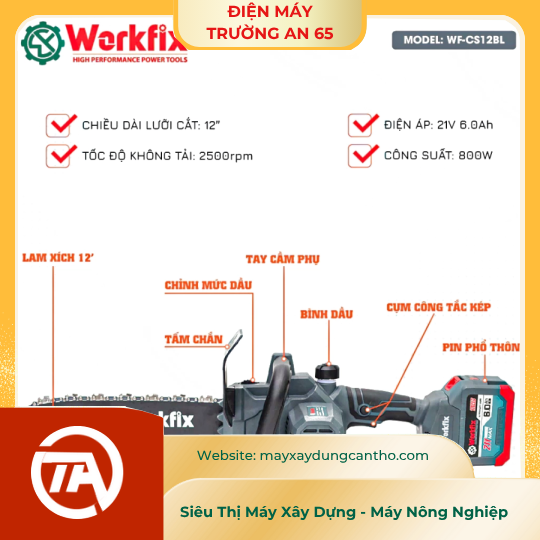 Máy cưa xích pin WORKFIX WF-CS12BL