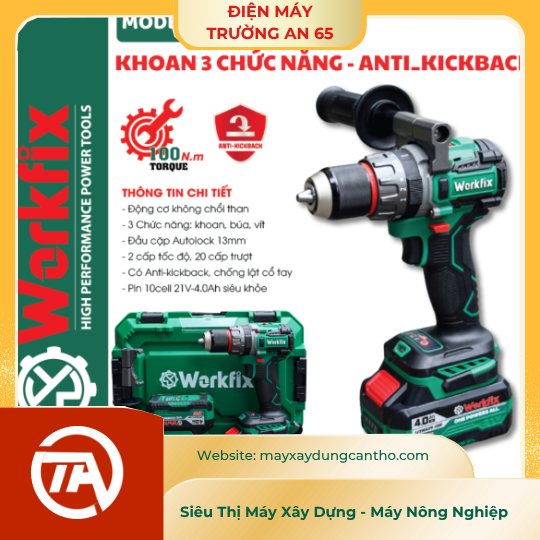 Khoan pin 3 chức năng Workfix WF-ID13100AK, Tắt mở Anti-kickback